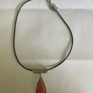 Elegant Silver and Red Pendant Necklace